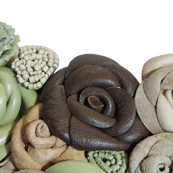 Artisan Leather Suede Floral Choker Green Brown Tan Flowers Magnetic Closure - Picture 6 of 14